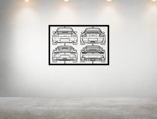 911 GT3 Mix Back Frame Silhouette - Metal Wall Art - Metal Art