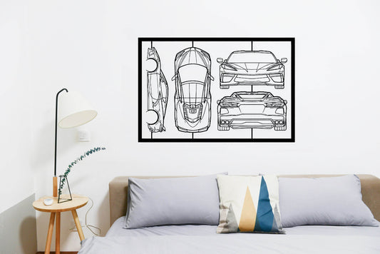 Corvette C8 Frame Silhouette - Metal Wall Art - Metal Art