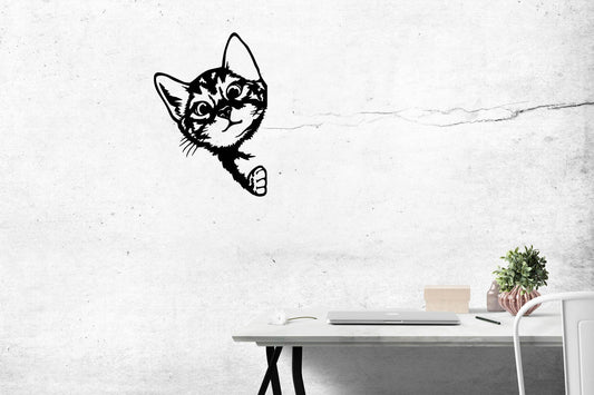 Cat Peeking Wall Art - Metal Art