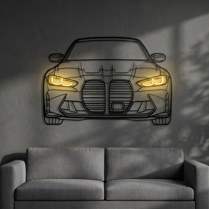 M3 G80 Front – Neon-LED-Metallwandkunst
