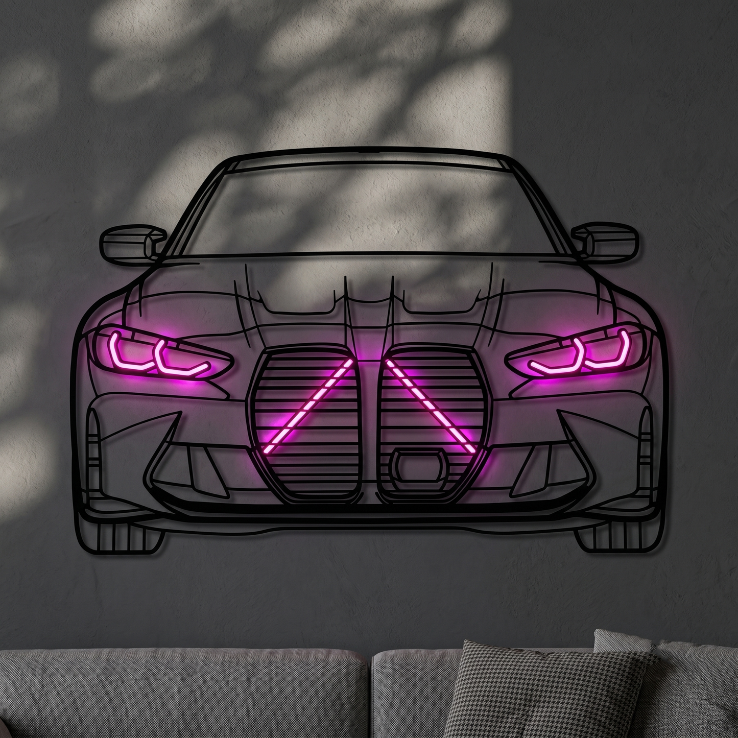 Defender Front — Neon LED Metallwandkunst