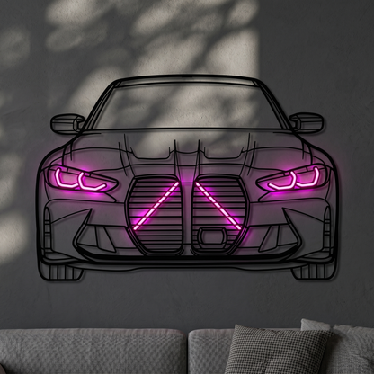 Defender Front — Neon LED Metallwandkunst