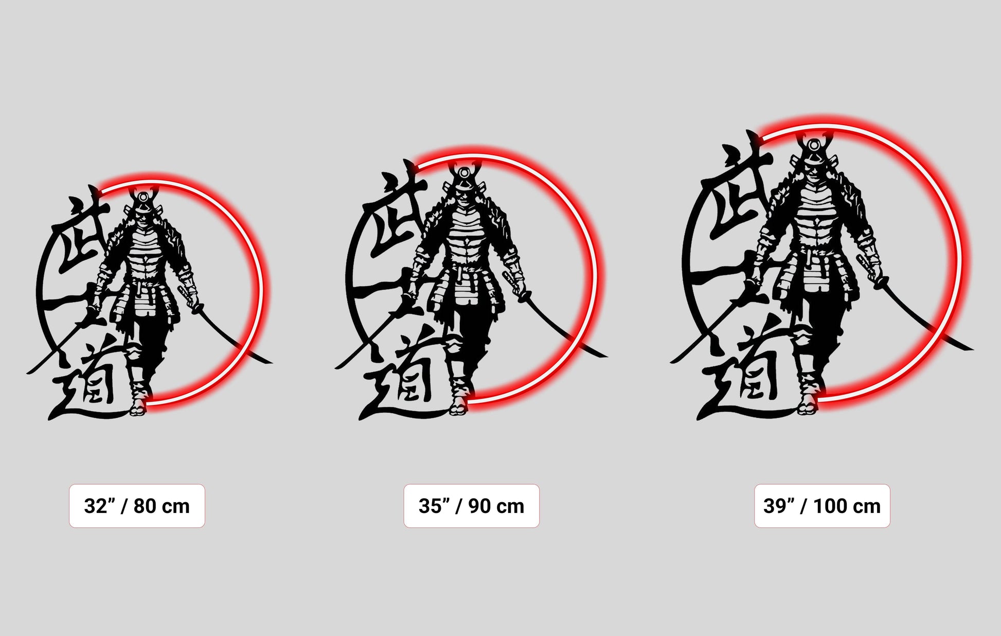 Samurai Metal Wall Art with Neon Light – Japanese Warrior Decor - Metal Art