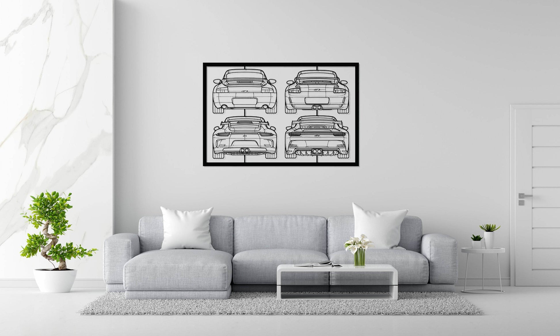 911 GT3 Mix Back Frame Silhouette - Metal Wall Art - Metal Art
