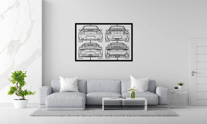 911 GT3 Mix Back Frame Silhouette - Metal Wall Art - Metal Art