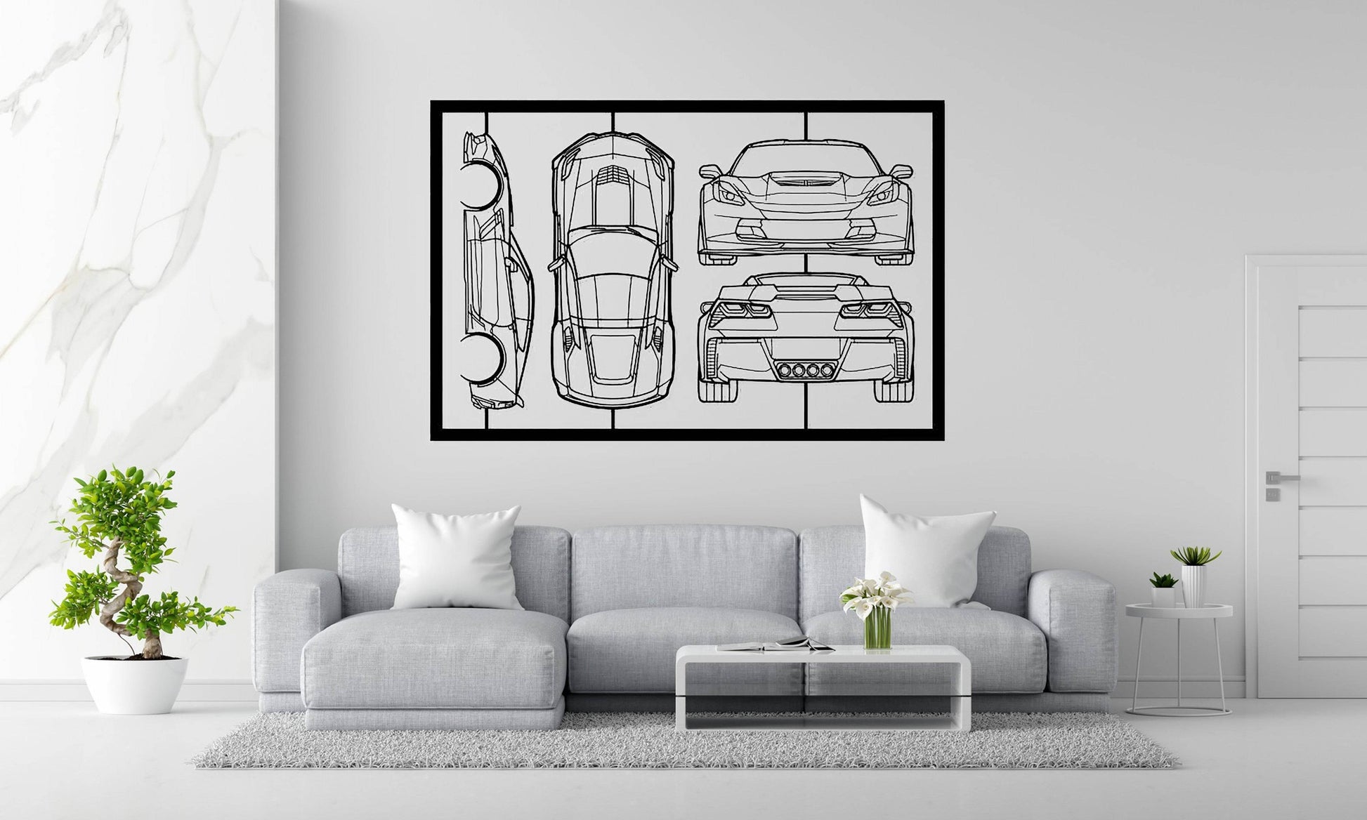 Corvette C7 Frame Silhouette - Metal Wall Art - Metal Art