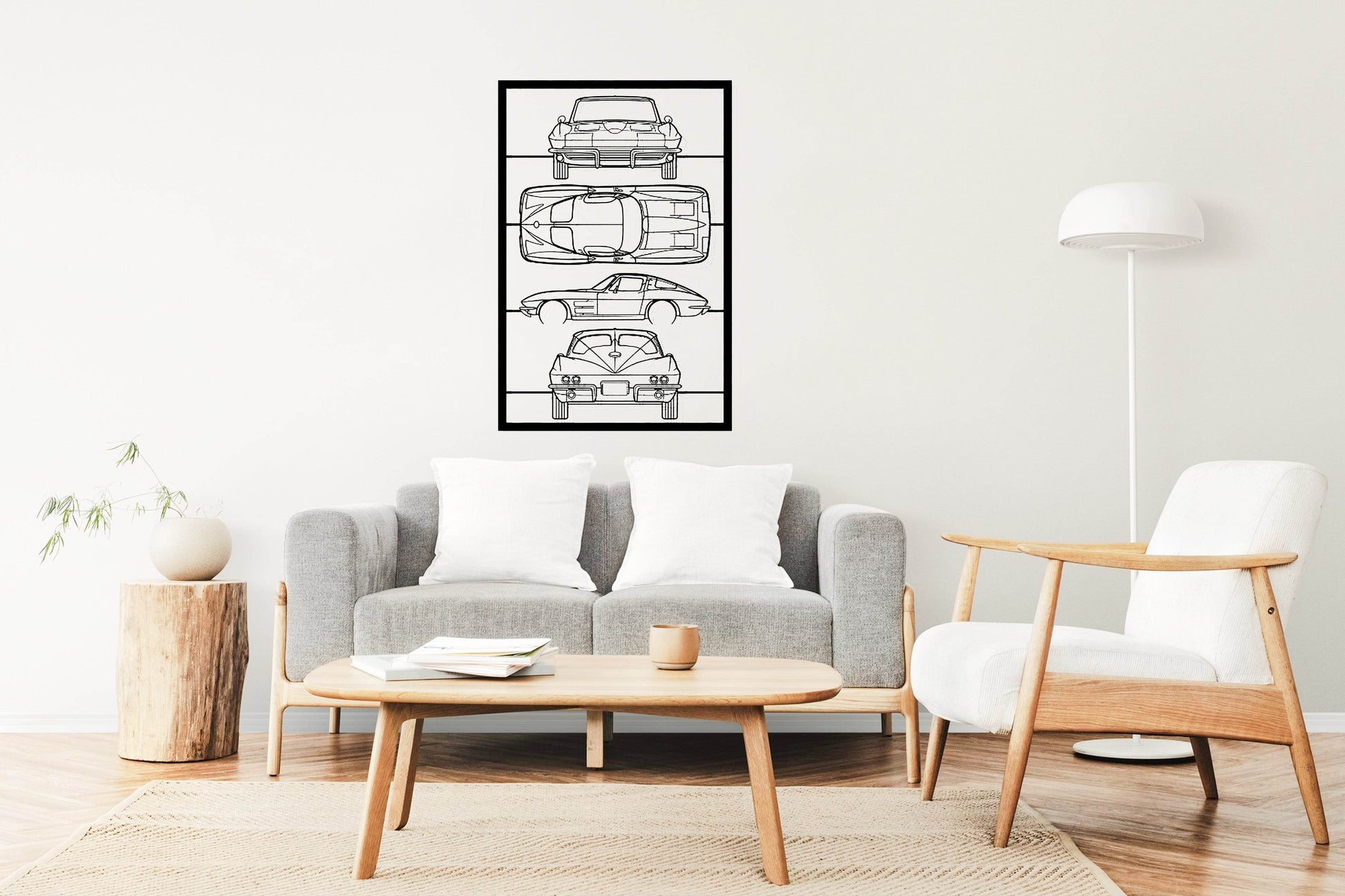 Corvette C2 1963 Frame Silhouette - Metal Wall Art - Metal Art