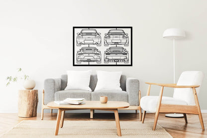 911 GT3 Mix Back Frame Silhouette - Metal Wall Art - Metal Art