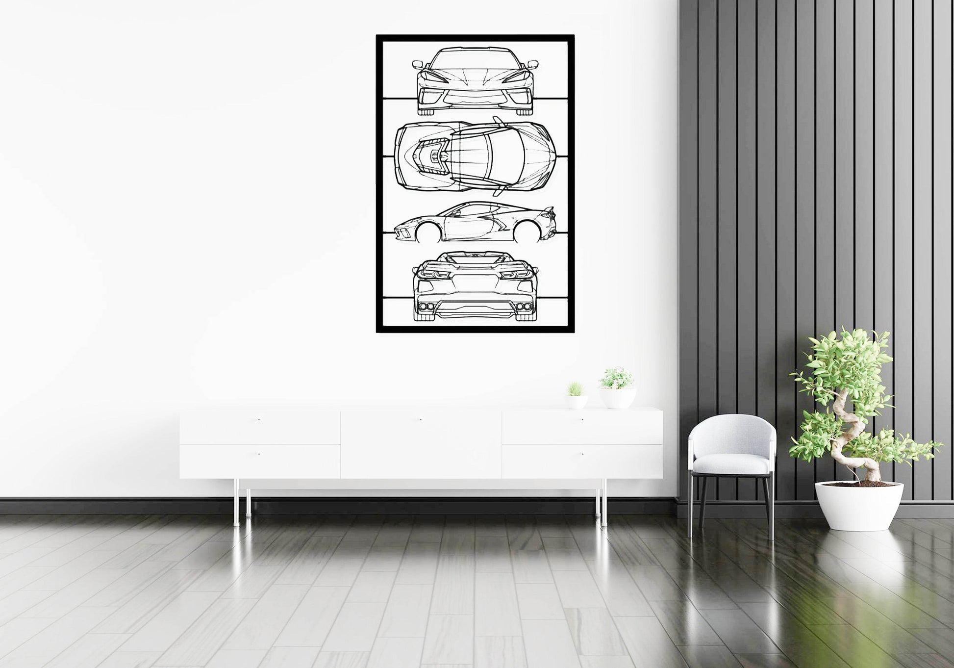 Corvette C8 Frame Silhouette - Metal Wall Art - Metal Art