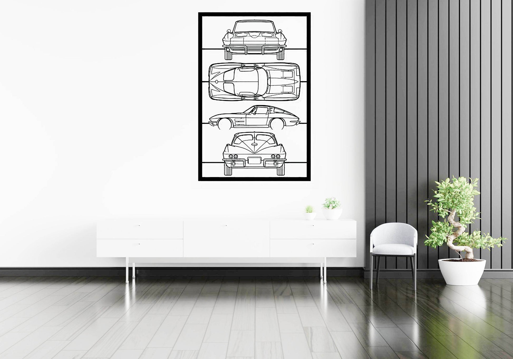 Corvette C2 1963 Frame Silhouette - Metal Wall Art - Metal Art