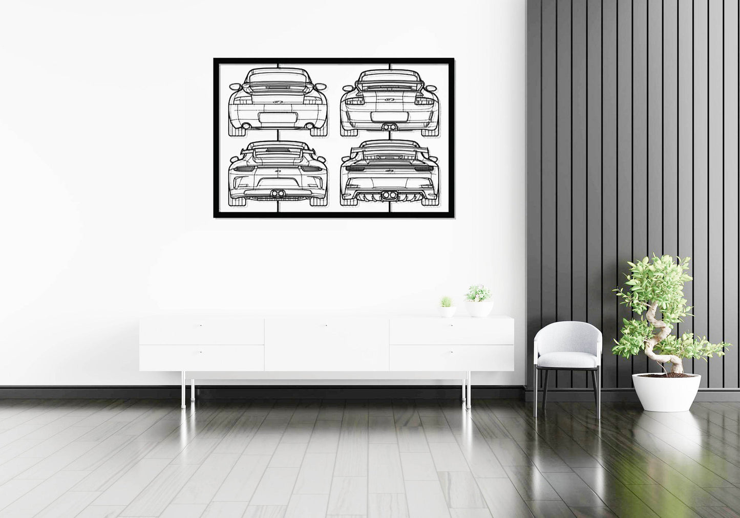 911 GT3 Mix Back Frame Silhouette - Metal Wall Art - Metal Art