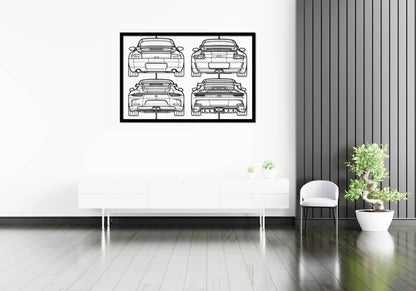 911 GT3 Mix Back Frame Silhouette - Metal Wall Art - Metal Art