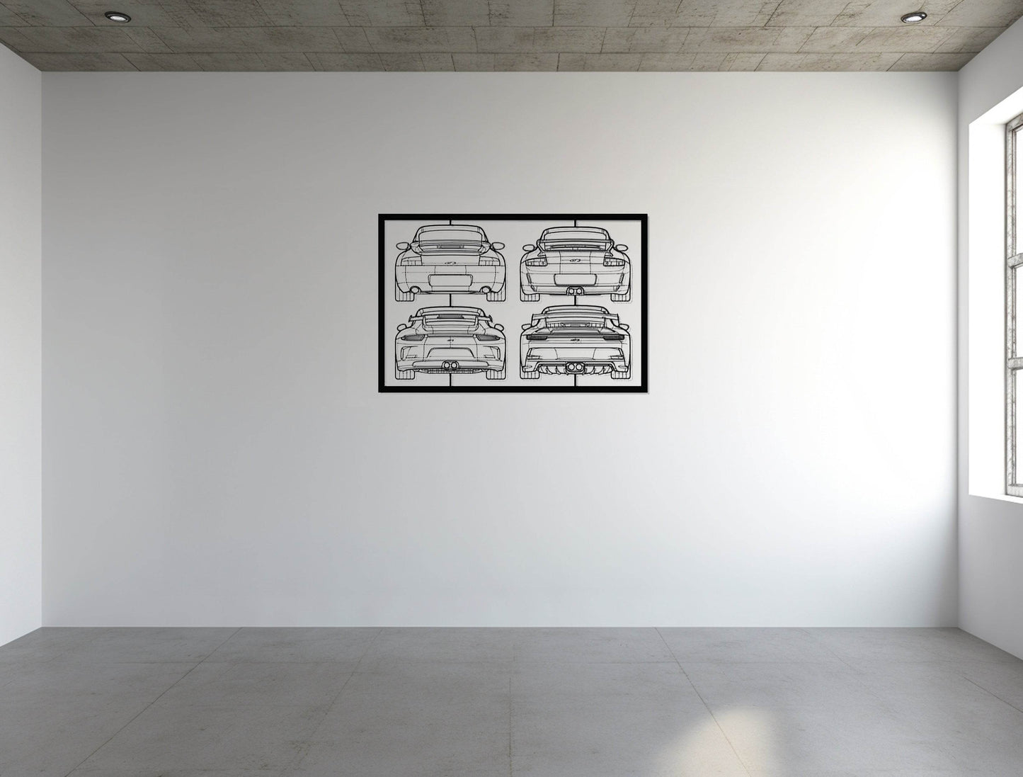 911 GT3 Mix Back Frame Silhouette - Metal Wall Art - Metal Art