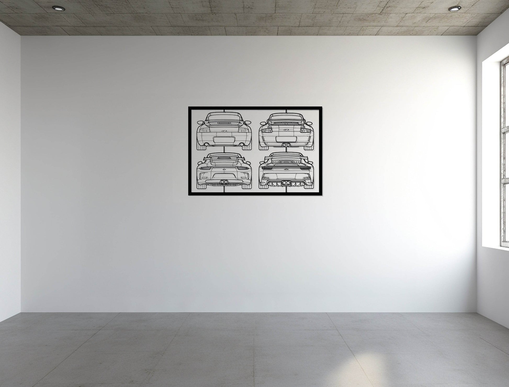 911 GT3 Mix Back Frame Silhouette - Metal Wall Art - Metal Art