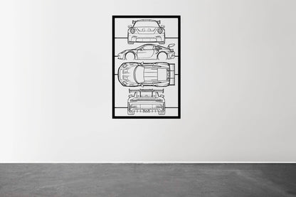 911 992 GT3 RS Frame Silhouette - Metal Wall Art - Metal Art