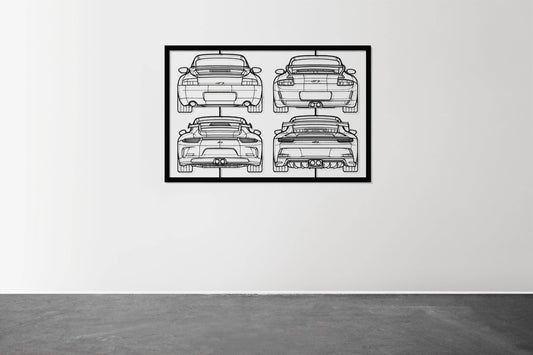 911 GT3 Mix Back Frame Silhouette - Metal Wall Art - Metal Art
