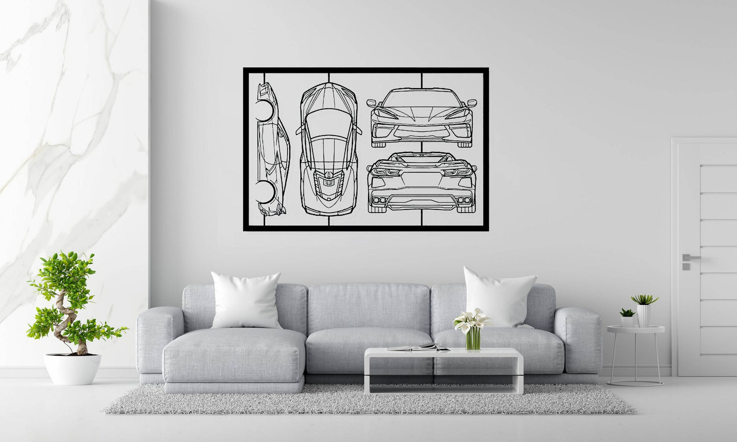 Corvette C8 Frame Silhouette - Metal Wall Art - Metal Art
