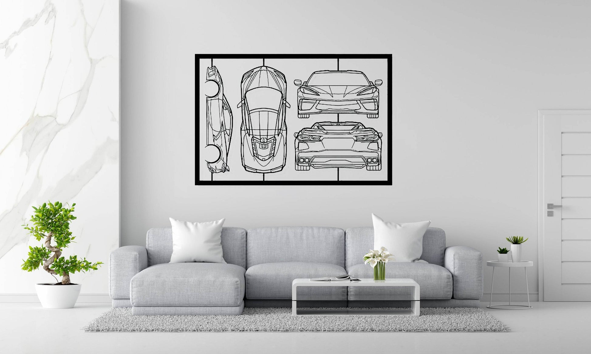 Corvette C8 Frame Silhouette - Metal Wall Art - Metal Art