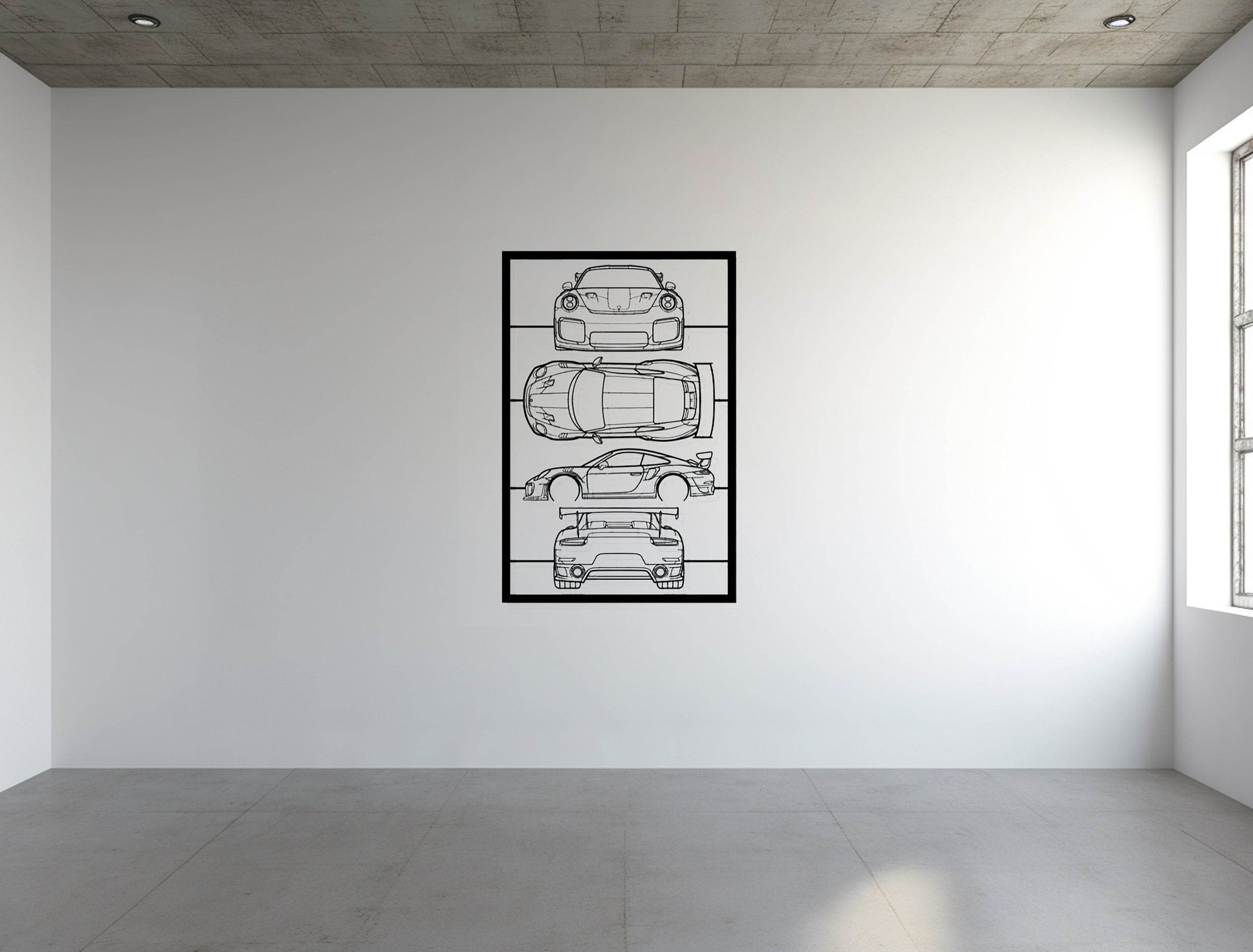 991 GT2 RS Frame Silhouette - Metal Wall Art - Metal Art