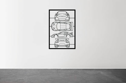 991 GT2 RS Frame Silhouette - Metal Wall Art - Metal Art