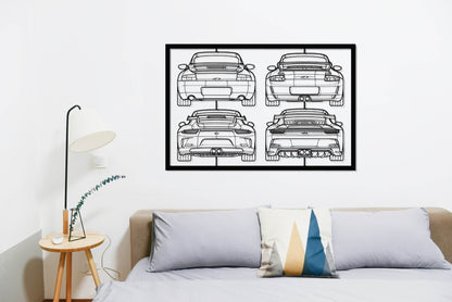 911 GT3 Mix Back Frame Silhouette - Metal Wall Art - Metal Art