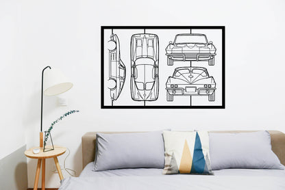 Corvette C2 1963 Frame Silhouette - Metal Wall Art - Metal Art