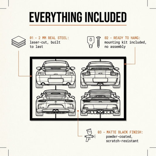 911 GT3 Mix Back Frame Silhouette - Metal Wall Art - lifestyle