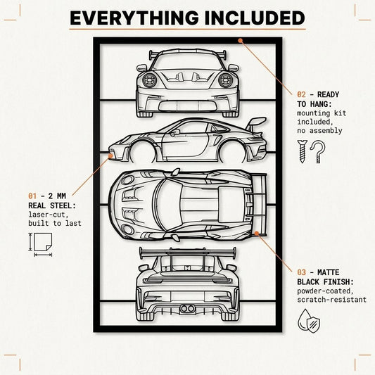 911 992 GT3 RS Frame Silhouette - Metal Wall Art - lifestyle